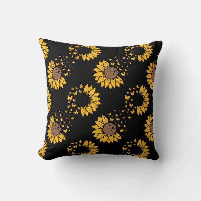 Sunflowers & Butterflies Throw Pillow (Front)