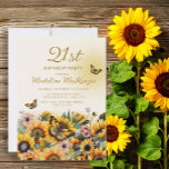 Sunflowers Butterflies Women's 21st Birthday Party Invitation<br><div class="desc">Elegant sunflowers and butterflies women's 21st birthday party invitation.  Contact me for assistance with your customizations or to request additional matching or coordinating Zazzle products for your party.</div>