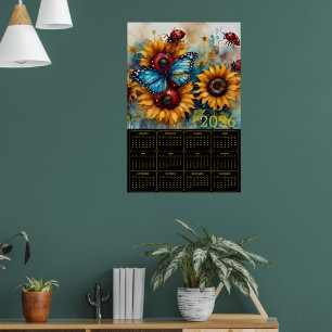 Sunflowers, Butterfly, and Ladybugs  Poster