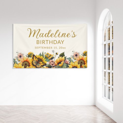 Sunflowers Butterfly Womens Birthday Banner