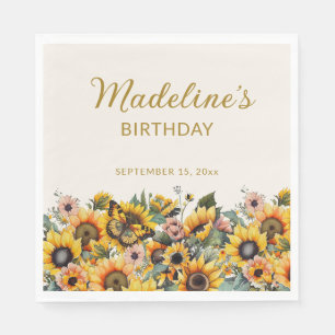 Sunflowers Butterfly Women's Birthday Napkins