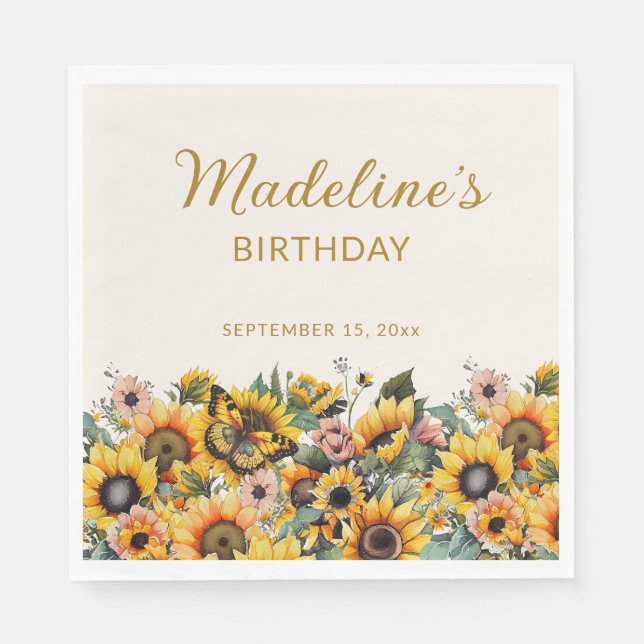 Sunflowers Butterfly Women's Birthday Napkins (Front)