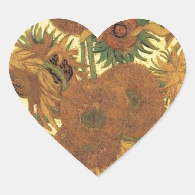 Sunflowers by Van Gogh Heart Sticker (Front)