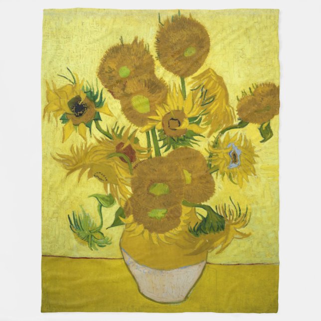 Sunflowers by Vincent Van Gogh Fleece Blanket (Front)