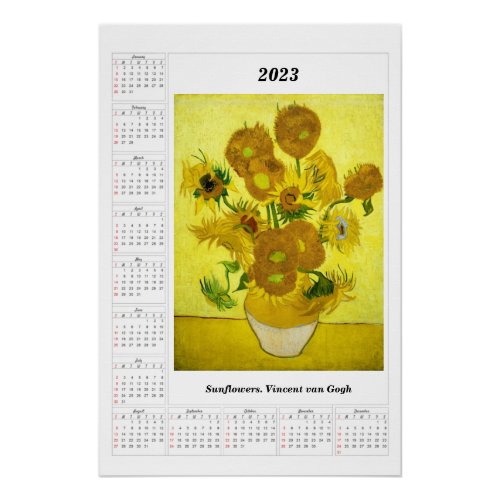 Sunflowers Calendar for 2023 Vincent van Gogh  Pos Poster