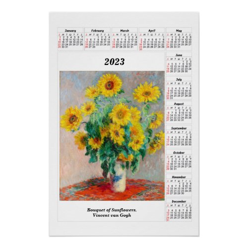  Sunflowers Calendar for 2023 Vincent van Gogh    Poster