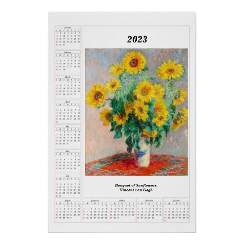 Sunflowers Calendar for 2023 Vincent van Gogh    Poster