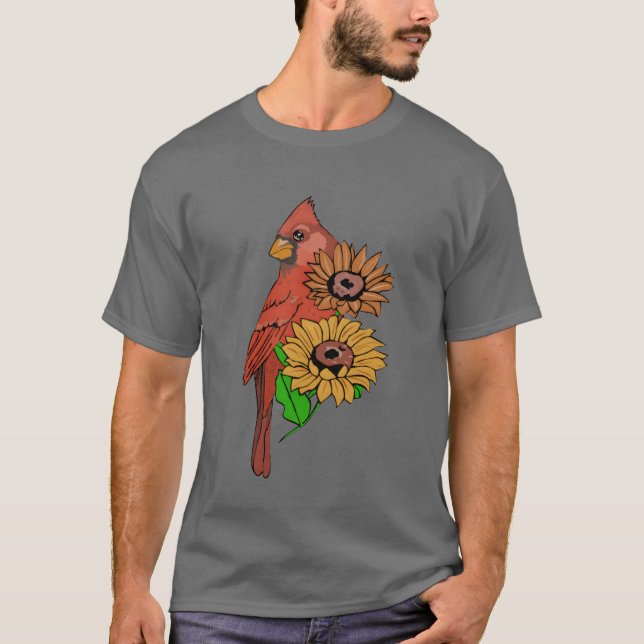 Sunflowers Cardinal Birds Cute Girls Funny Bird fr T-Shirt (Front)