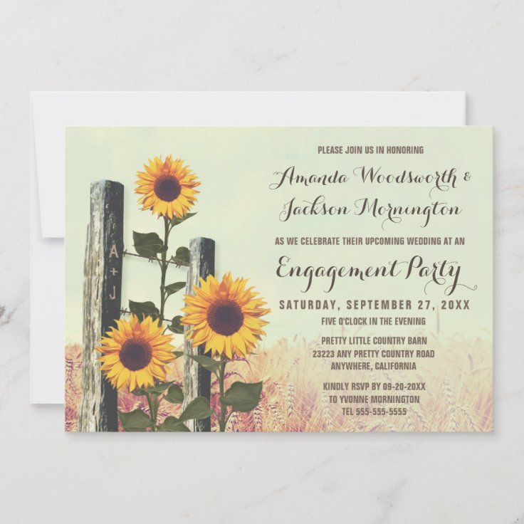 Sunflowers Carved Engagement Party Invitations Zazzle