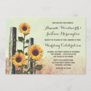 Sunflowers Carved Fence Post Wedding Invitations