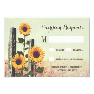 Sunflowers Carved Fence Post Wedding RSVP Cards