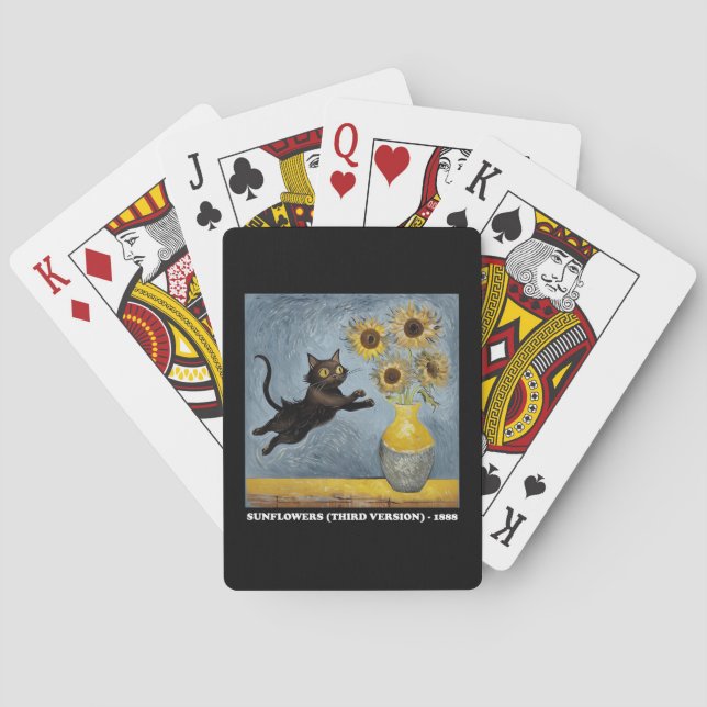 Sunflowers Cat Meme Art Graphic Poker Cards (Back)