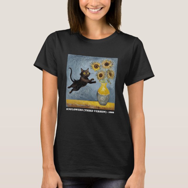 Sunflowers Cat Meme Art Graphic T-Shirt (Front)