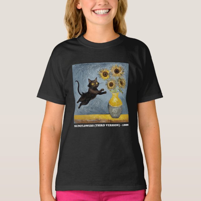 Sunflowers Cat Meme Art Graphic T-Shirt (Front)