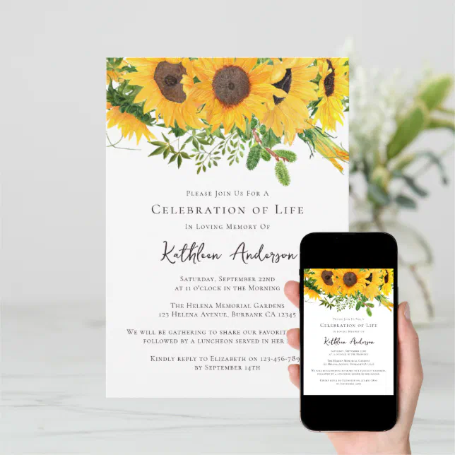 Sunflowers Celebration of Life Funeral Memorial Invitation | Zazzle