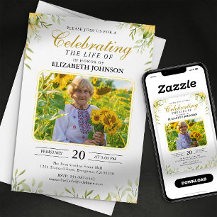 Sunflowers Celebration of Life Funeral Memorial Invitation