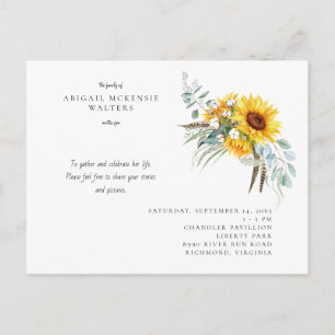 Sunflowers Celebration of Life Invitation Postcard