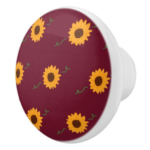 Sunflowers Ceramic Knob (Barn Red & Gold)