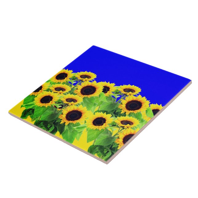 Sunflowers Ceramic Tile Ukraine Flag Colors (Side)