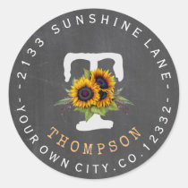 Sunflowers Chalk Monogram Circular Address Label