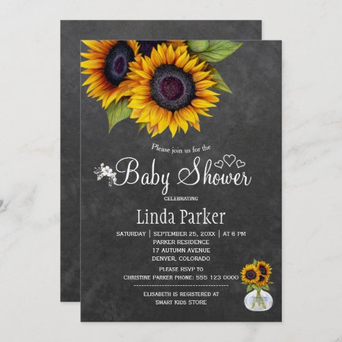 Sunflowers chalkboard autumn baby shower invitation
