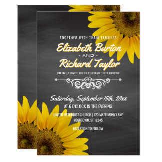 Sunflowers Chalkboard Rustic Country Wedding Card