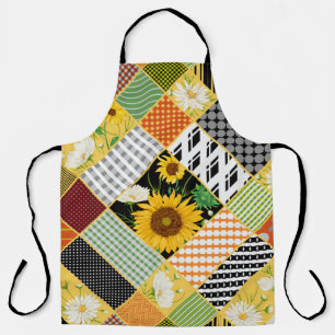 Sunflowers Chamomile, Patchwork Watercolor. Apron