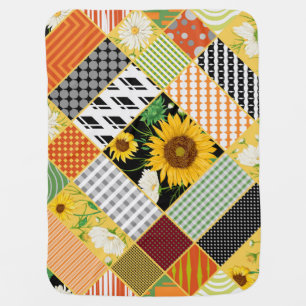 Sunflowers Chamomile, Patchwork Watercolor. Baby Blanket