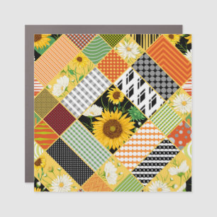 Sunflowers Chamomile, Patchwork Watercolor. Car Magnet