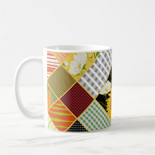 Sunflowers Chamomile, Patchwork Watercolor. Coffee Mug