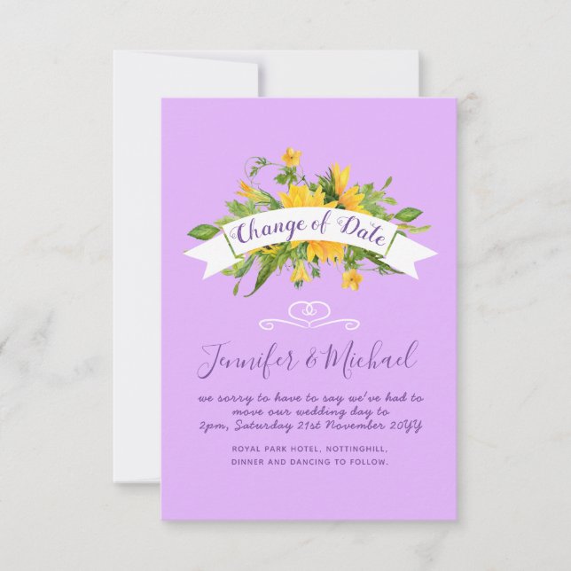 Sunflowers Change of Date Postponement Plans Note (Front)