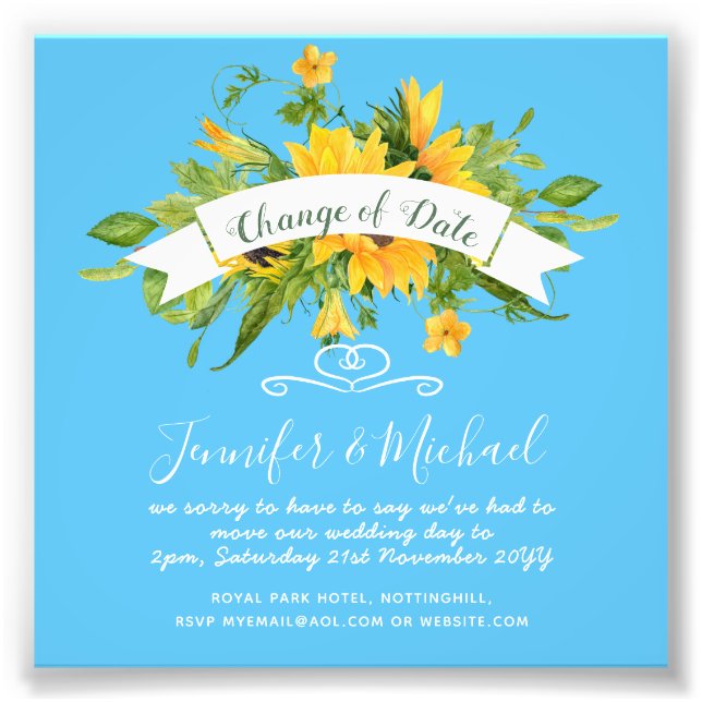 Sunflowers Change of Date Postponement Plans Note Photo Print (Front)