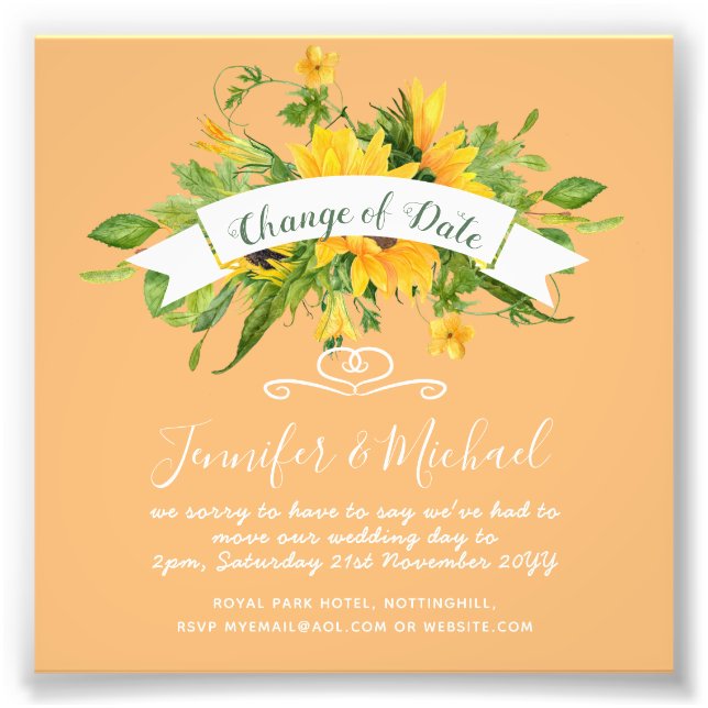 Sunflowers Change of Date Postponement Plans Note Photo Print (Front)