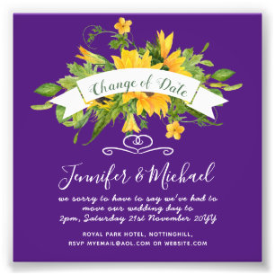 Sunflowers Change of Date Postponement Plans Note Photo Print