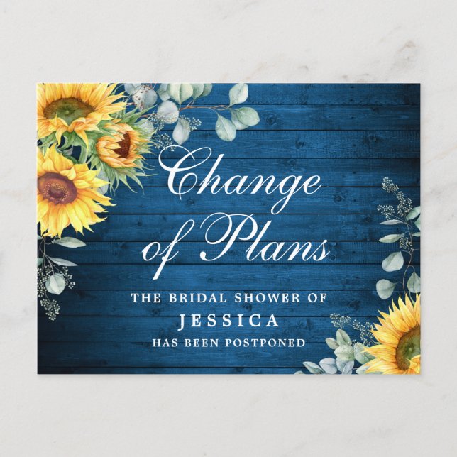 Sunflowers Change of Plans Bridal Shower Postponed Postcard (Front)