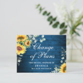 Sunflowers Change of Plans Bridal Shower Postponed Postcard (Standing Front)