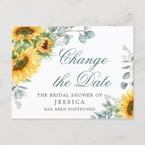 Sunflowers Change of Plans Bridal Shower Postponed Postcard