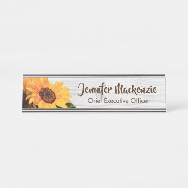 Sunflowers Cheerful Desk Sign Name Plate (Front)