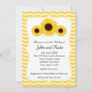 Sunflowers Chevron Rustic Wedding Invitation