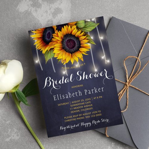 Sunflowers chic rustic string lights bridal shower invitation