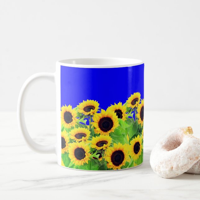 Sunflowers Coffee Mug Ukraine Flag Colors Support (With Donut)