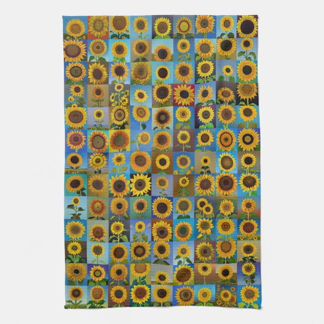 Sunflowers collage kitchen towel (Vertical)