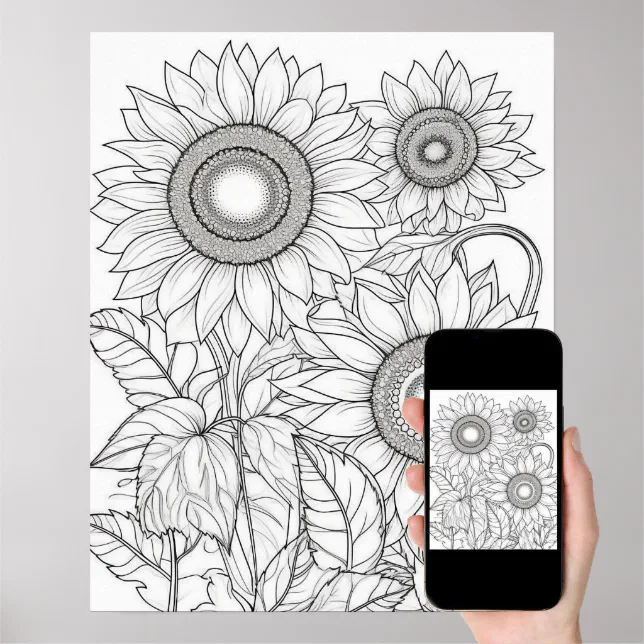 Sunflowers Coloring Poster For Adults Zazzle