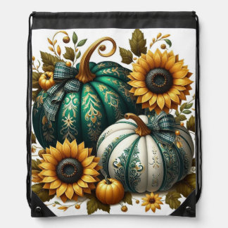 Sunflowers coquette bows fall pumpkins drawstring bag