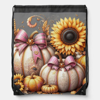 Sunflowers coquette bows fall pumpkins drawstring bag