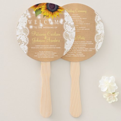 Sunflowers country burlap lace wedding ceremony hand fan