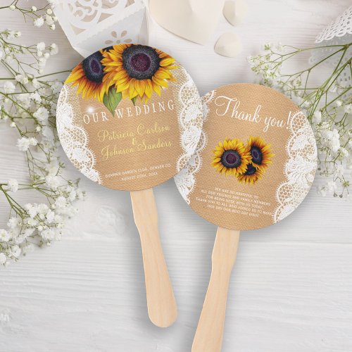 Sunflowers country burlap lace wedding favor hand fan