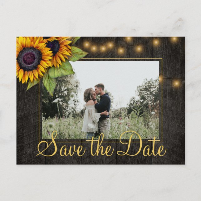 Sunflowers country Christmas save the date wedding Announcement Postcard (Front)