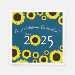 Sunflowers Country Graduation Party Blue Napkins