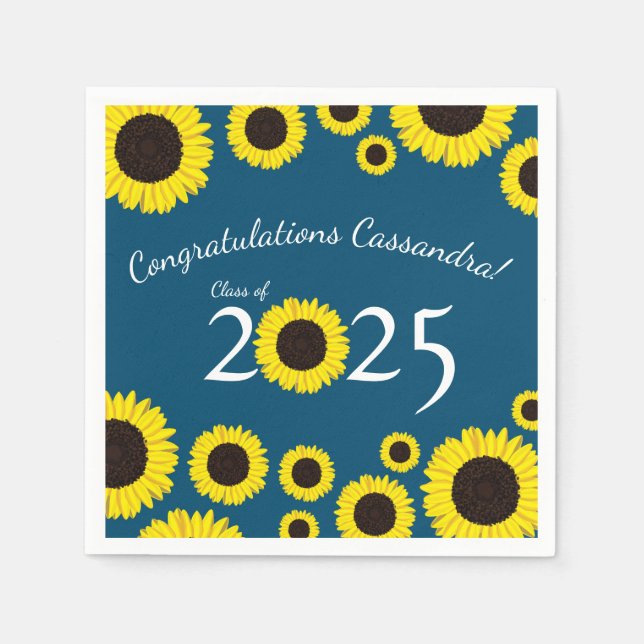 Sunflowers Country Graduation Party Blue Napkins (Front)